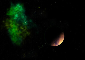 Far-out planets in a space. 3D rendering