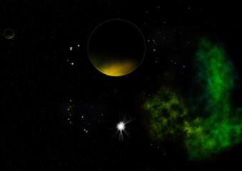 Obraz na płótnie Canvas Far-out planets in a space. 3D rendering