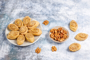 Fototapeta na wymiar Homemade delicious organic walnut cookies.