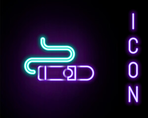 Glowing neon line Cigar icon isolated on black background. Colorful outline concept. Vector