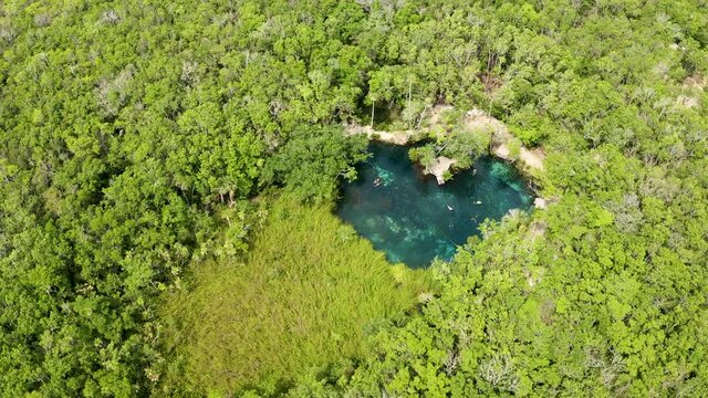 Aerial view of the beautiful heart shaped cenote 