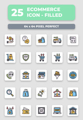 Ecommerce online shop filled style icon collection set