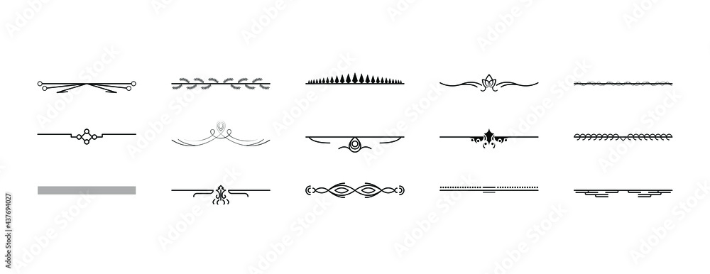 Poster set black simple line collection doodle border elements vector design style sketch isolated illustra
