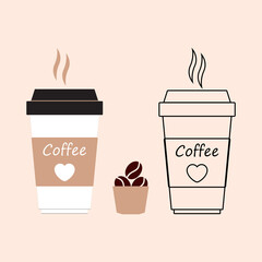 Coffee time. Beautiful hot drink cup design, flat style, business concept. Vector illustration isolated.