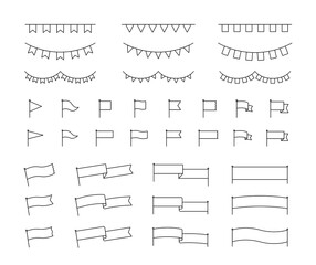 旗のフレームセット　シンプル　イラスト　フラッグ　リボン　ガーランド　あしらい　飾り罫　見出し