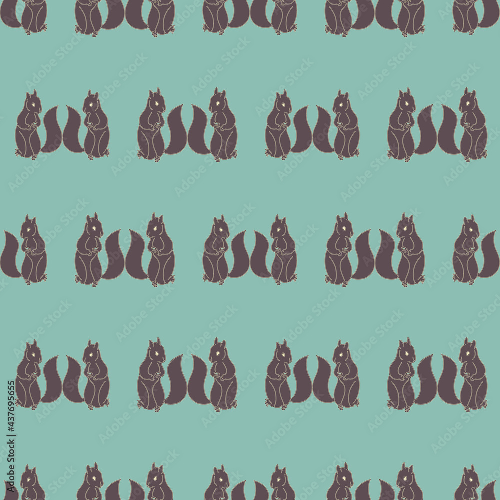 Poster Duo squirrel seamless vector repeat pattern print background