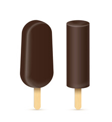 Ice cream Eskimo vector illustration. Popsicles covered with chocolate with wooden stick isolated on white background