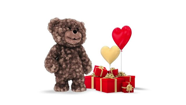 3d Character Teddy Bear Congratulation Loop on White Background