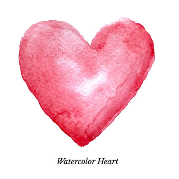 Pink heart watercolor shape. Red hand drawn shape vector illustration. Painted with watercolour paints and brushes symbol. Romantic decorative love sign on white background