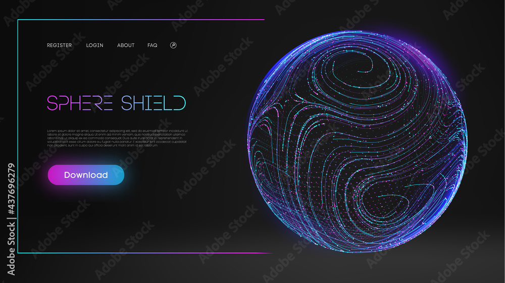 Poster sphere shield protect in abstract style. virus protection bubble. sphere lines technology background