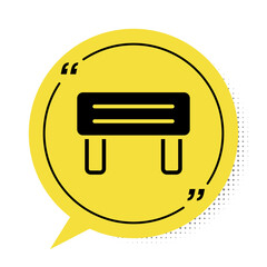 Black Sauna wood bench icon isolated on white background. Yellow speech bubble symbol. Vector