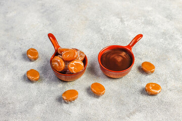 Homemade caramel sauce in a bowl.