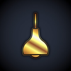 Gold Lamp hanging icon isolated on black background. Ceiling lamp light bulb. Vector