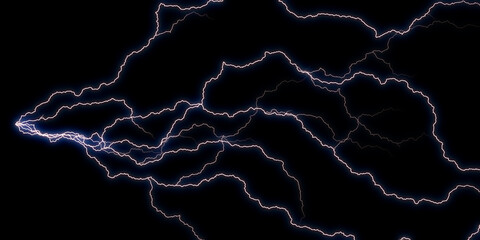 Abstract background with wavy lightning  lines  on dark. Banner for science and technology.