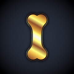 Gold Dog bone icon isolated on black background. Pets food symbol. Vector