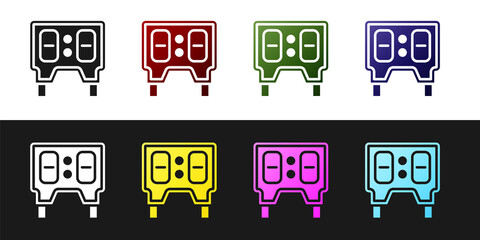 Set Sport baseball mechanical scoreboard and result display icon isolated on black and white background. Vector
