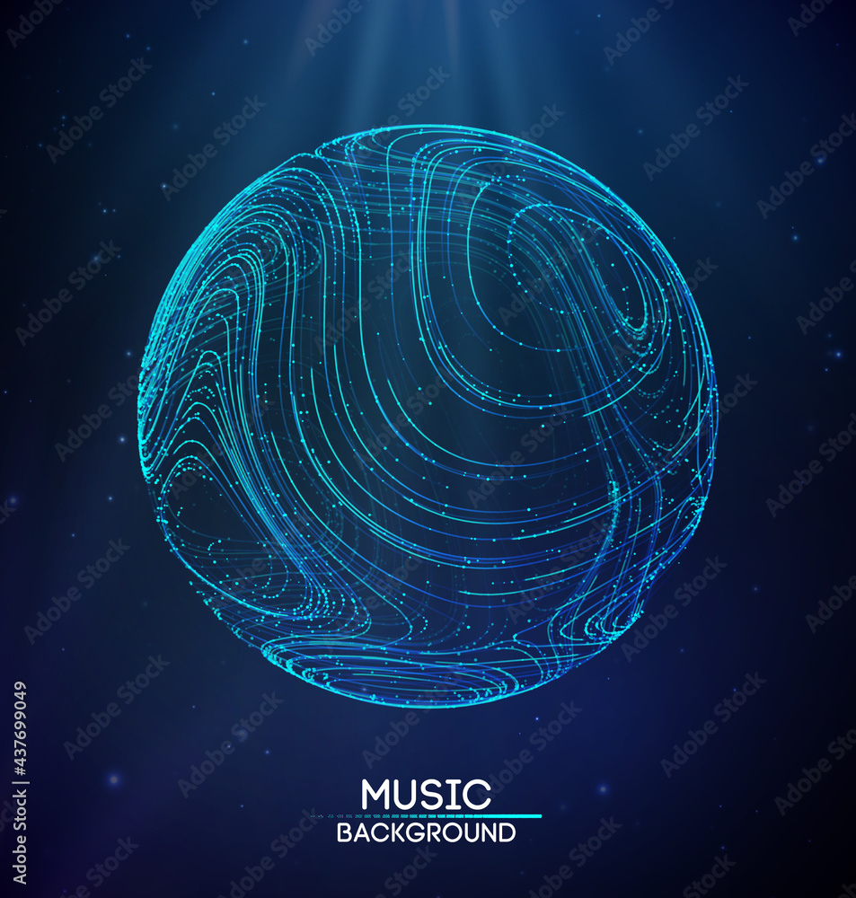 Poster music background line flow. vector particle big data visualisation of matrix. equalizer for music, s