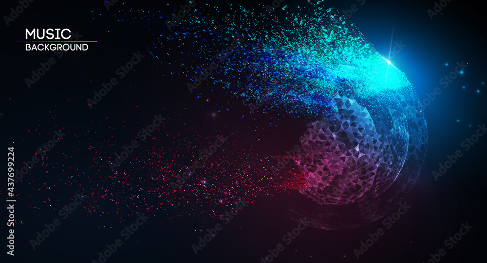 Poster music background line flow. vector particle big data visualisation of matrix. equalizer for music, s