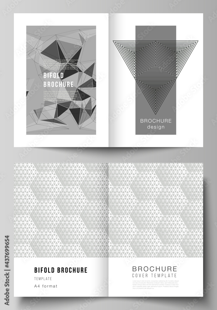 Poster vector layout of two a4 format modern cover mockups design templates for bifold brochure, magazine, 