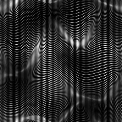 Seamless wavy array of dots pattern for print or digital use. High quality illustration. Optical illusion halftone effect repeat texture for background. Motion and flow liquid or fabric concept.