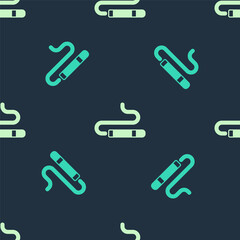 Green and beige Cigar icon isolated seamless pattern on blue background. Vector