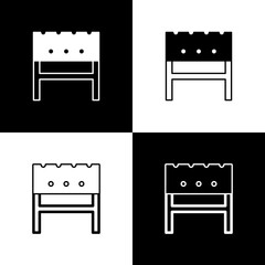 Set BBQ brazier icon isolated on black and white background. Vector