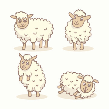 cute sheep animal character cartoon collection design ornament vector graphic