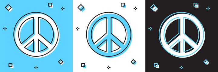 Set Peace icon isolated on blue and white, black background. Hippie symbol of peace. Vector