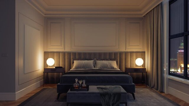 Luxury Modern Bedroom Interior At Night