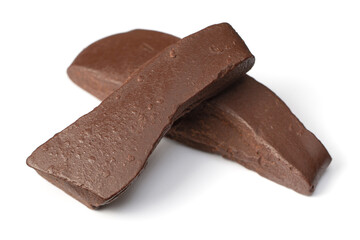 pure cocoa liquor (cocoa paste) isolated on white background