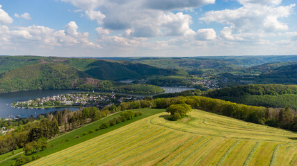 Fototapeta na wymiar Aerial view of the Rursee in the Eifel region, Germany