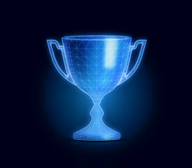 Award cup with polygonal grid on dark background. Vector
