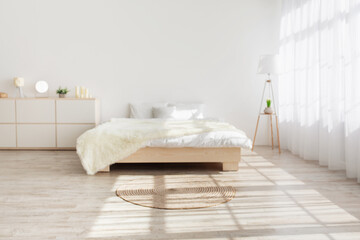 Fototapeta na wymiar Nobody in bedroom interior in modern minimalist design