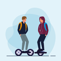 men riding electric transport © djvstock