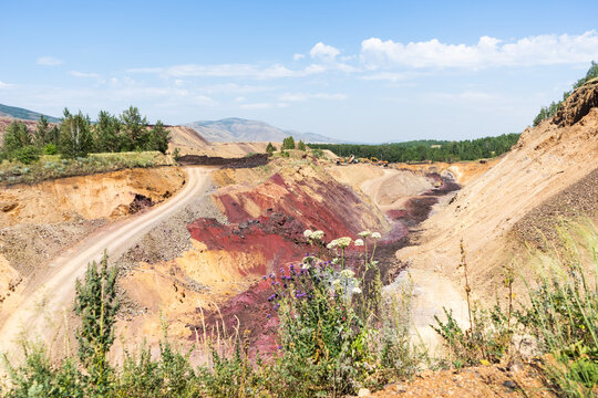 industrial open-pit magnesium mine . quarry for mining manganese