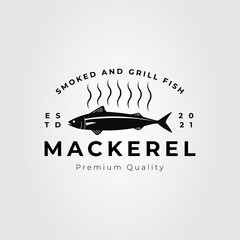 grilled seafood mackerel fish logo vector illustration design