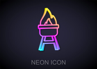 Glowing neon line Barbecue grill icon isolated on black background. BBQ grill party. Vector