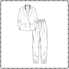 Editable fashion suits flat sketch for creating new designs mockup