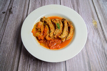stewed back ribs with aged kimchi, korean food 'mugeunji deunggalbi jjim'