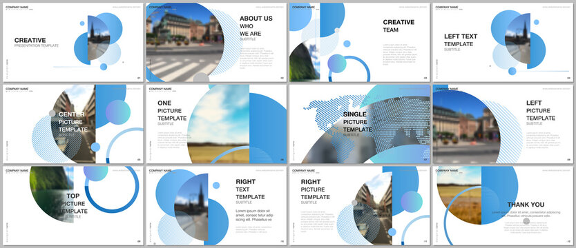 Presentation design vector templates, multipurpose template for presentation slide, flyer, brochure cover design, infographic report. Simple design background with circles, geometric round shapes.