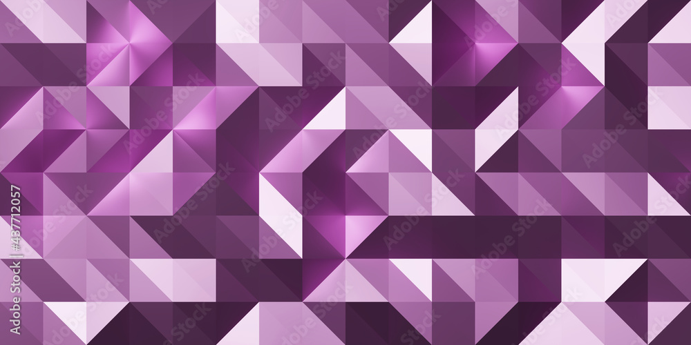 Poster Abstract geometric pattern background with large size triangles in purple color. Low poly random tiles texture. Modern crystal design. 3D Rendering.