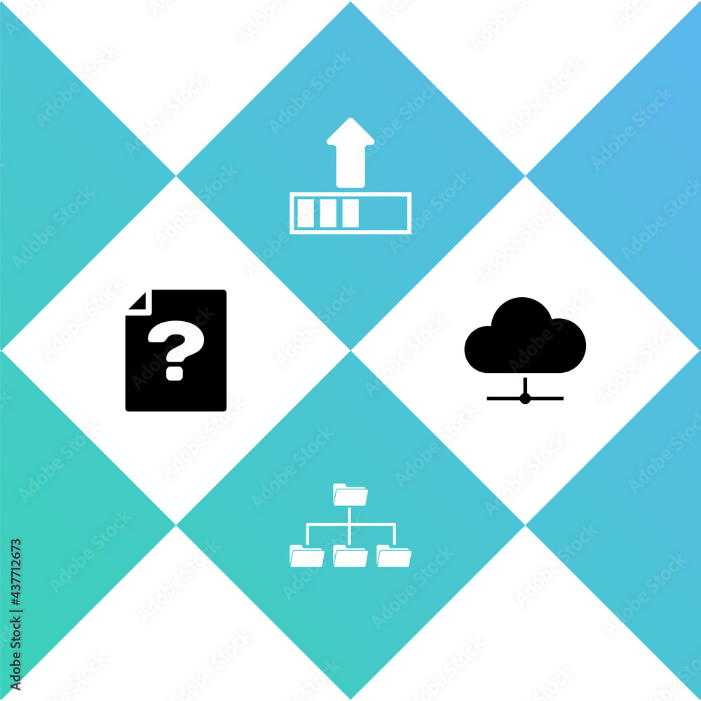 Poster set unknown document, folder tree, loading and network cloud connection icon. vector