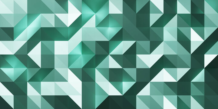 Abstract geometric pattern background with large size triangles in green color. Low poly random tiles texture. Modern crystal design. 3D Rendering.