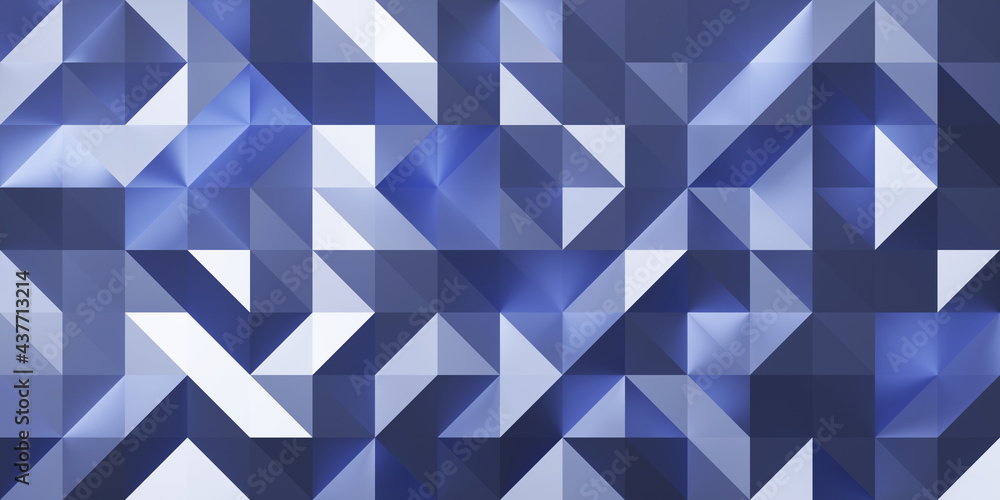 Poster Abstract geometric pattern background with large size triangles in blue color. Low poly random tiles texture. Modern crystal design. 3D Rendering.
