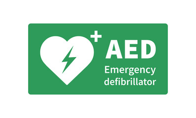 AED vector icon. Emergency defibrillator sign. Automated External Defibrillator. Vector illustration. - obrazy, fototapety, plakaty