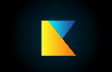 blue yellow K alphabet letter icon logo for company and business. Simple geometric gradient for corporate design