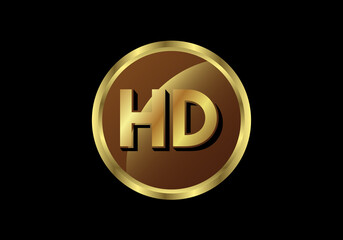 Golden HD Video Resolution Icon Logo, High Definition TV / Game Screen monitor display Label, HD Label web button.