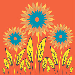 Abstract illustration on a square background - stylized flowers - graphics. Fabulous plant world. Surreal.