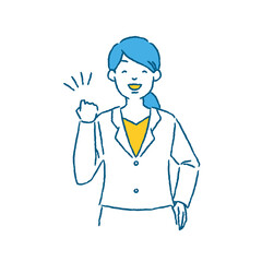 腰に手を当ててガッツポーズをする女性のイラスト