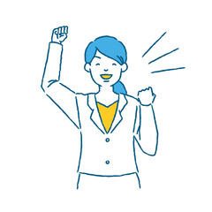 両手でガッツポーズをする女性のイラスト